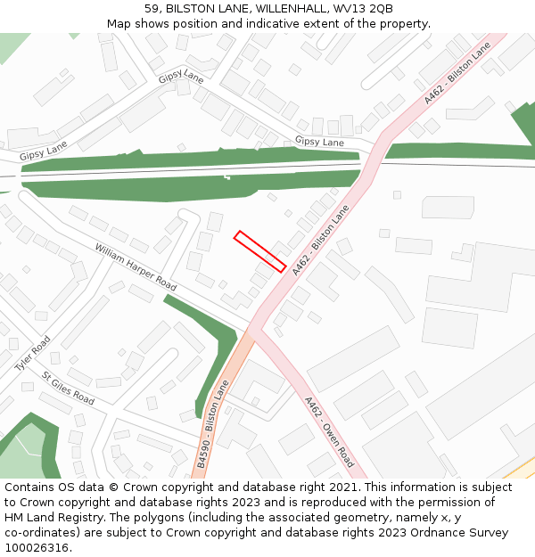 59, BILSTON LANE, WILLENHALL, WV13 2QB: Location map and indicative extent of plot