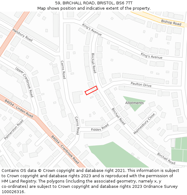 59, BIRCHALL ROAD, BRISTOL, BS6 7TT: Location map and indicative extent of plot