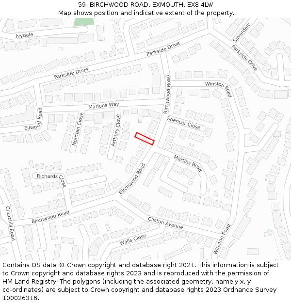 59, BIRCHWOOD ROAD, EXMOUTH, EX8 4LW: Location map and indicative extent of plot