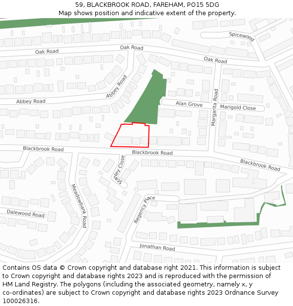 59, BLACKBROOK ROAD, FAREHAM, PO15 5DG: Location map and indicative extent of plot