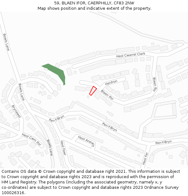 59, BLAEN IFOR, CAERPHILLY, CF83 2NW: Location map and indicative extent of plot