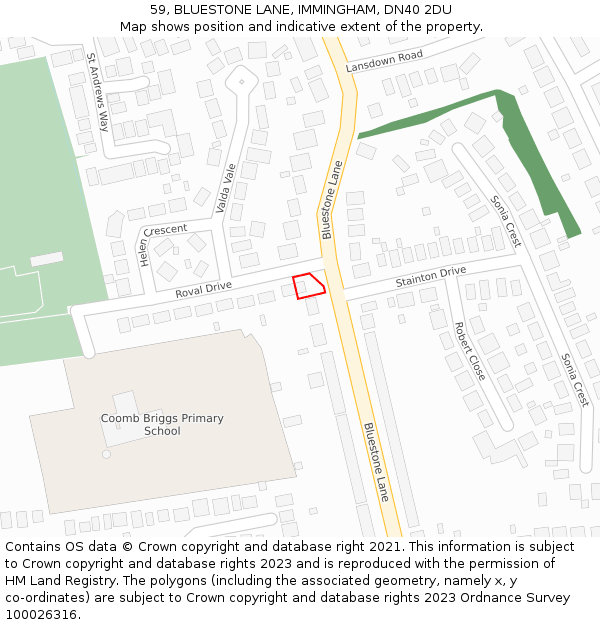 59, BLUESTONE LANE, IMMINGHAM, DN40 2DU: Location map and indicative extent of plot