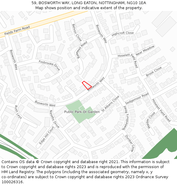 59, BOSWORTH WAY, LONG EATON, NOTTINGHAM, NG10 1EA: Location map and indicative extent of plot