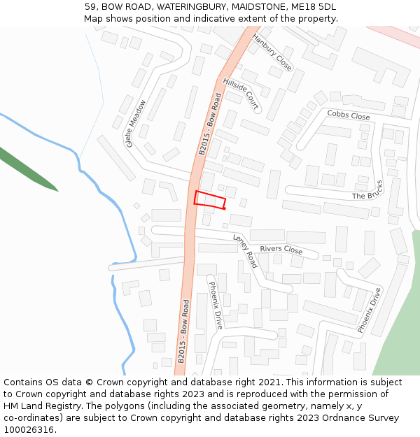 59, BOW ROAD, WATERINGBURY, MAIDSTONE, ME18 5DL: Location map and indicative extent of plot