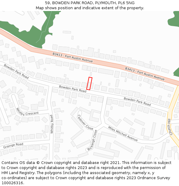 59, BOWDEN PARK ROAD, PLYMOUTH, PL6 5NG: Location map and indicative extent of plot