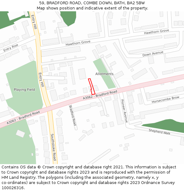 59, BRADFORD ROAD, COMBE DOWN, BATH, BA2 5BW: Location map and indicative extent of plot