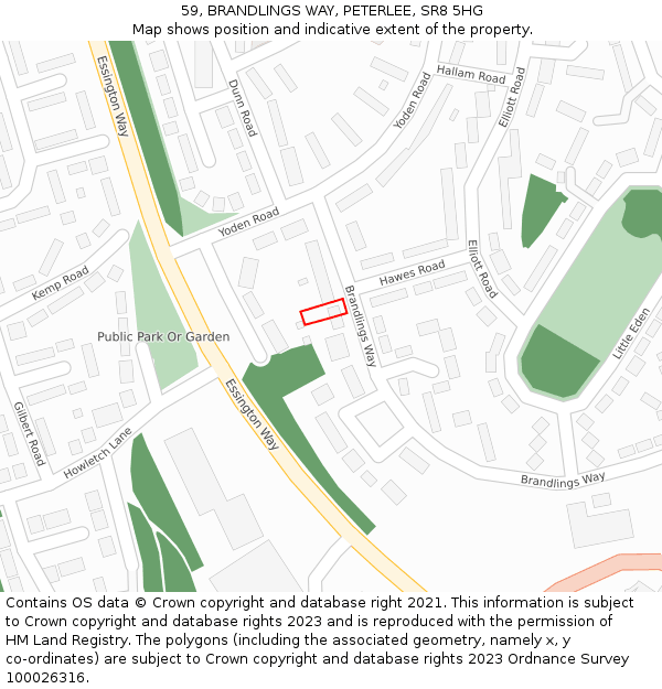 59, BRANDLINGS WAY, PETERLEE, SR8 5HG: Location map and indicative extent of plot
