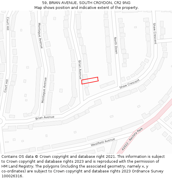59, BRIAN AVENUE, SOUTH CROYDON, CR2 9NG: Location map and indicative extent of plot