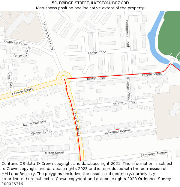 59, BRIDGE STREET, ILKESTON, DE7 8RD: Location map and indicative extent of plot