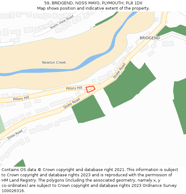 59, BRIDGEND, NOSS MAYO, PLYMOUTH, PL8 1DX: Location map and indicative extent of plot