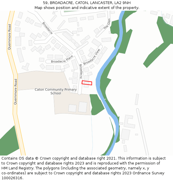 59, BROADACRE, CATON, LANCASTER, LA2 9NH: Location map and indicative extent of plot