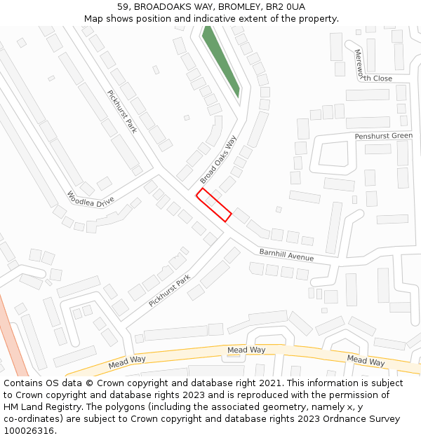 59, BROADOAKS WAY, BROMLEY, BR2 0UA: Location map and indicative extent of plot