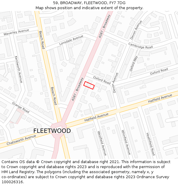 59, BROADWAY, FLEETWOOD, FY7 7DG: Location map and indicative extent of plot