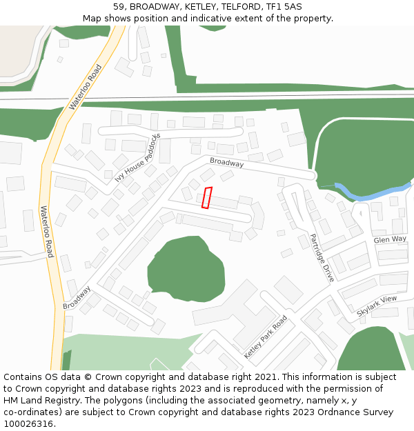 59, BROADWAY, KETLEY, TELFORD, TF1 5AS: Location map and indicative extent of plot