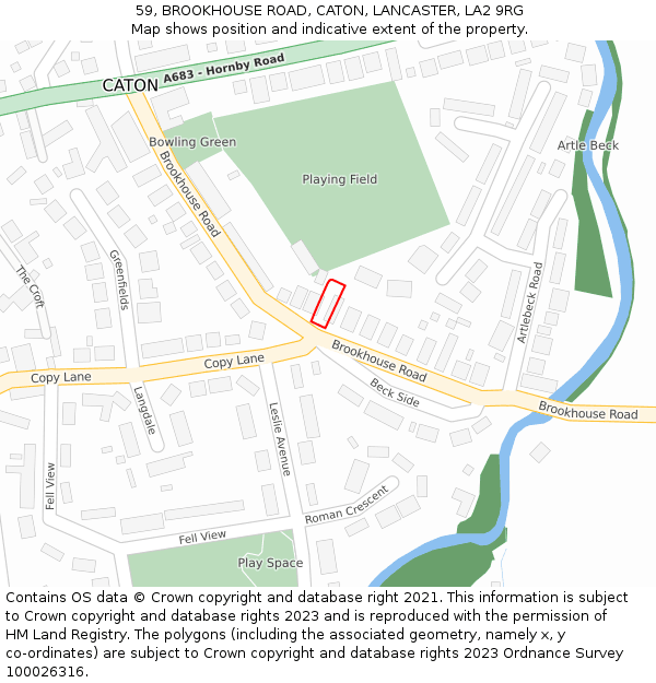 59, BROOKHOUSE ROAD, CATON, LANCASTER, LA2 9RG: Location map and indicative extent of plot