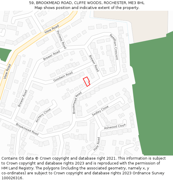 59, BROOKMEAD ROAD, CLIFFE WOODS, ROCHESTER, ME3 8HL: Location map and indicative extent of plot