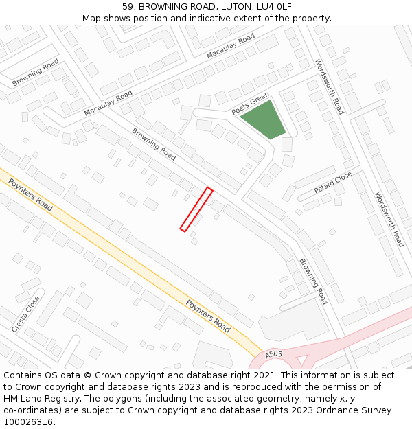 59, BROWNING ROAD, LUTON, LU4 0LF: Location map and indicative extent of plot