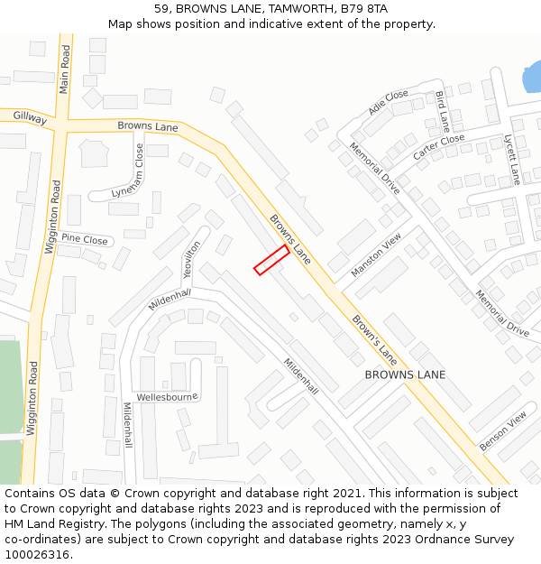 59, BROWNS LANE, TAMWORTH, B79 8TA: Location map and indicative extent of plot