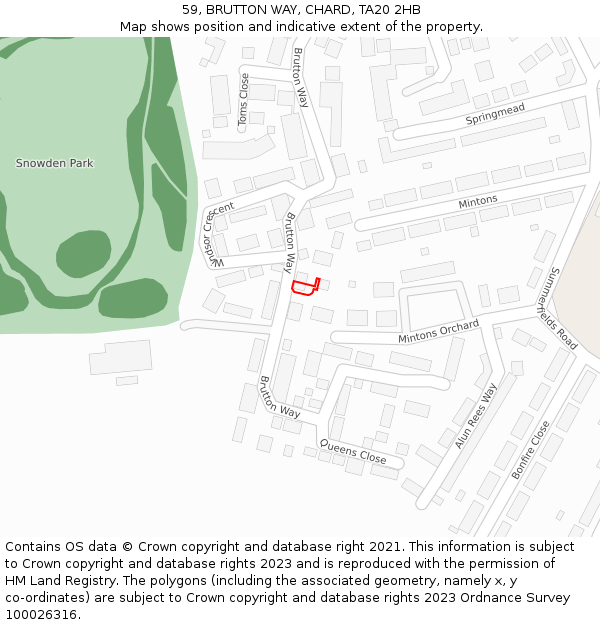 59, BRUTTON WAY, CHARD, TA20 2HB: Location map and indicative extent of plot
