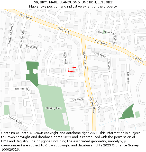 59, BRYN MARL, LLANDUDNO JUNCTION, LL31 9BZ: Location map and indicative extent of plot