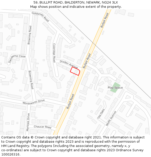59, BULLPIT ROAD, BALDERTON, NEWARK, NG24 3LX: Location map and indicative extent of plot