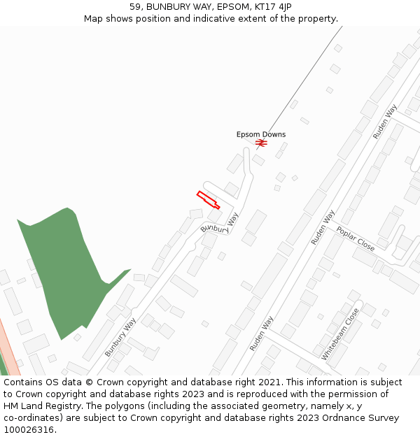 59, BUNBURY WAY, EPSOM, KT17 4JP: Location map and indicative extent of plot