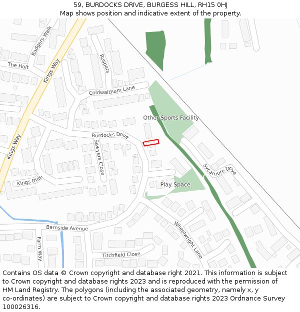 59, BURDOCKS DRIVE, BURGESS HILL, RH15 0HJ: Location map and indicative extent of plot