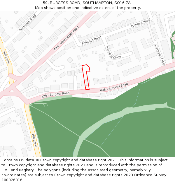 59, BURGESS ROAD, SOUTHAMPTON, SO16 7AL: Location map and indicative extent of plot