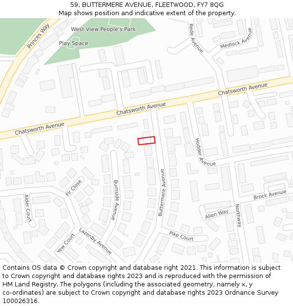 59, BUTTERMERE AVENUE, FLEETWOOD, FY7 8QG: Location map and indicative extent of plot