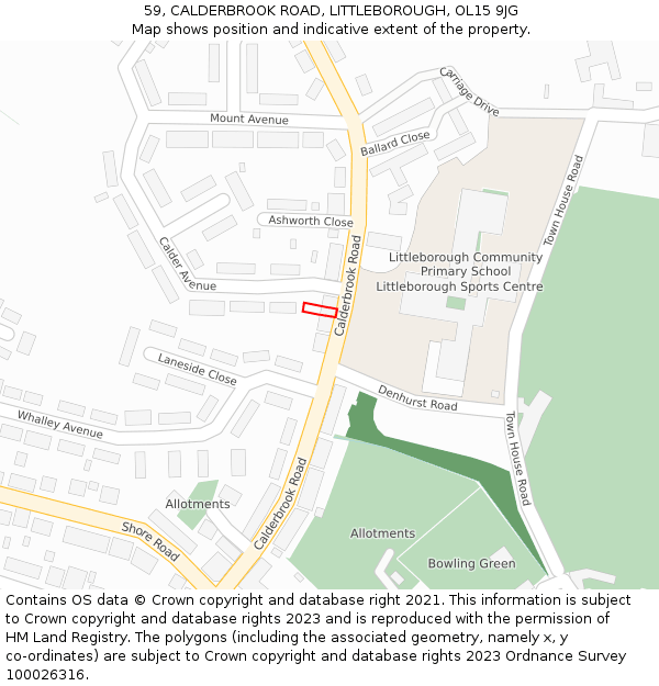 59, CALDERBROOK ROAD, LITTLEBOROUGH, OL15 9JG: Location map and indicative extent of plot