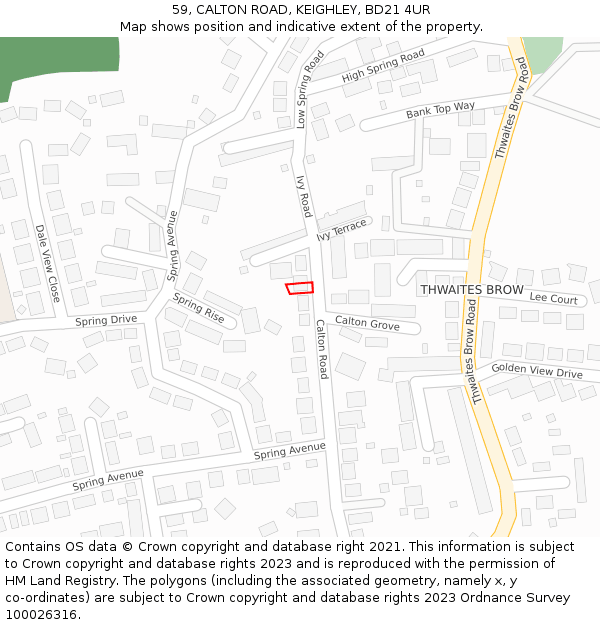 59, CALTON ROAD, KEIGHLEY, BD21 4UR: Location map and indicative extent of plot