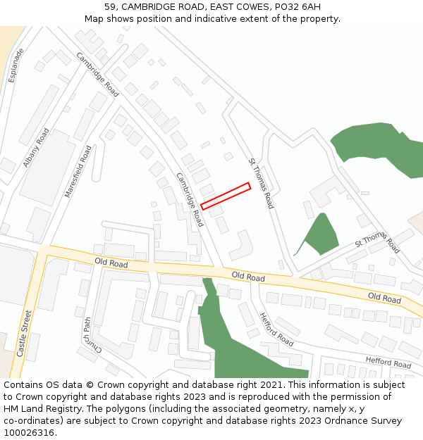 59, CAMBRIDGE ROAD, EAST COWES, PO32 6AH: Location map and indicative extent of plot