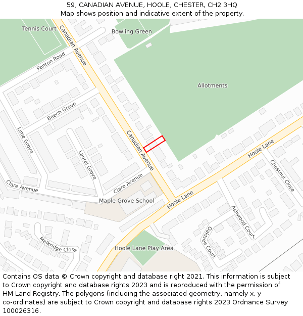 59, CANADIAN AVENUE, HOOLE, CHESTER, CH2 3HQ: Location map and indicative extent of plot