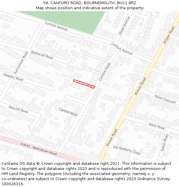 59, CANFORD ROAD, BOURNEMOUTH, BH11 8RZ: Location map and indicative extent of plot