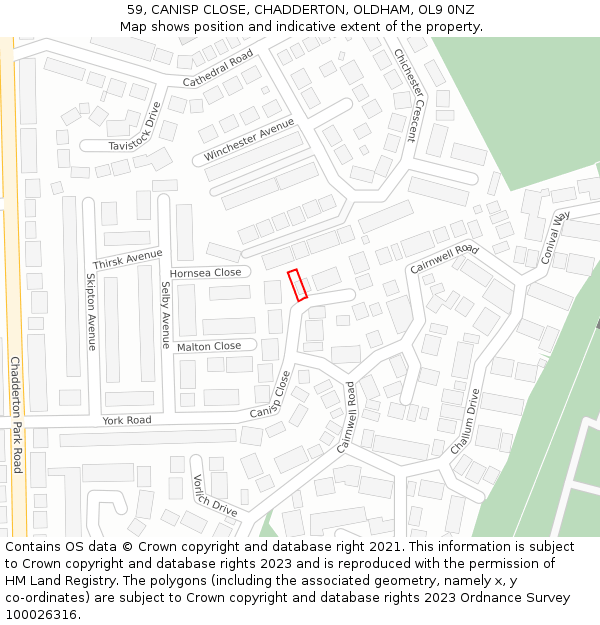 59, CANISP CLOSE, CHADDERTON, OLDHAM, OL9 0NZ: Location map and indicative extent of plot