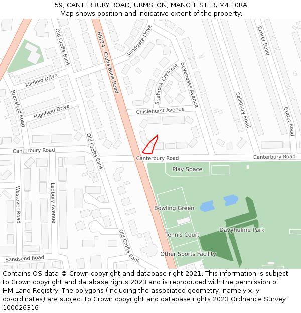 59, CANTERBURY ROAD, URMSTON, MANCHESTER, M41 0RA: Location map and indicative extent of plot