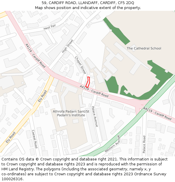 59, CARDIFF ROAD, LLANDAFF, CARDIFF, CF5 2DQ: Location map and indicative extent of plot