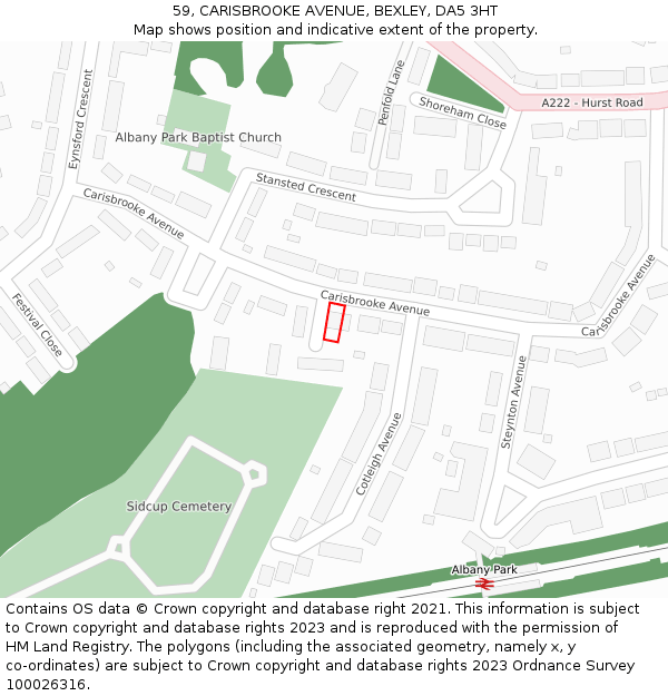 59, CARISBROOKE AVENUE, BEXLEY, DA5 3HT: Location map and indicative extent of plot