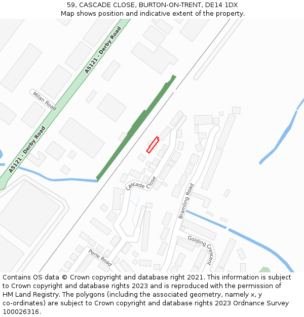 59, CASCADE CLOSE, BURTON-ON-TRENT, DE14 1DX: Location map and indicative extent of plot