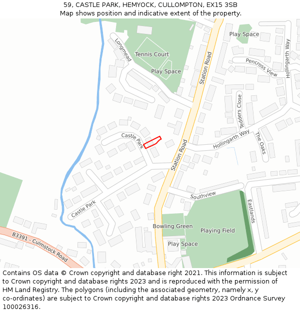 59, CASTLE PARK, HEMYOCK, CULLOMPTON, EX15 3SB: Location map and indicative extent of plot