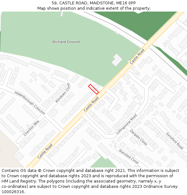 59, CASTLE ROAD, MAIDSTONE, ME16 0PP: Location map and indicative extent of plot