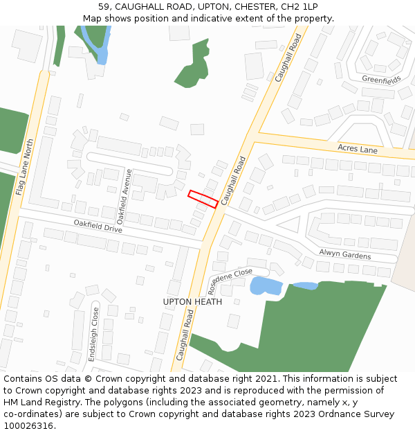 59, CAUGHALL ROAD, UPTON, CHESTER, CH2 1LP: Location map and indicative extent of plot