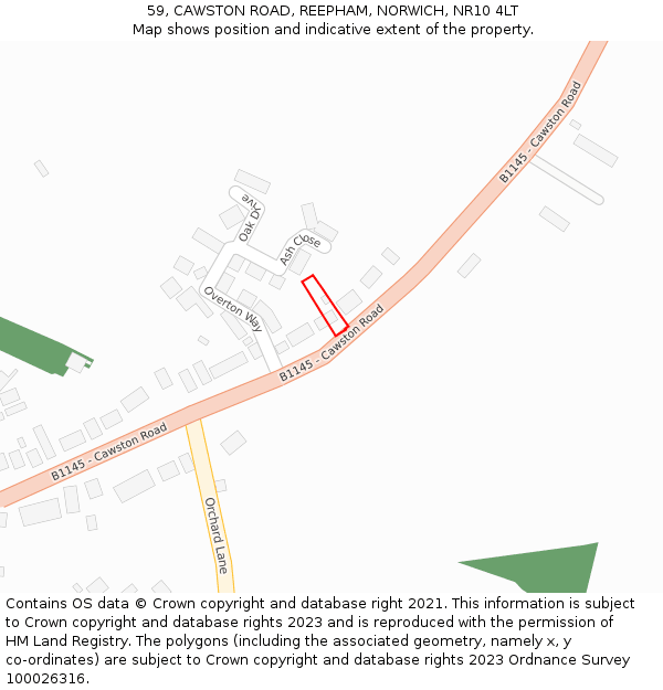 59, CAWSTON ROAD, REEPHAM, NORWICH, NR10 4LT: Location map and indicative extent of plot