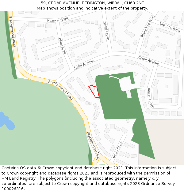 59, CEDAR AVENUE, BEBINGTON, WIRRAL, CH63 2NE: Location map and indicative extent of plot