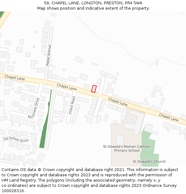 59, CHAPEL LANE, LONGTON, PRESTON, PR4 5WA: Location map and indicative extent of plot