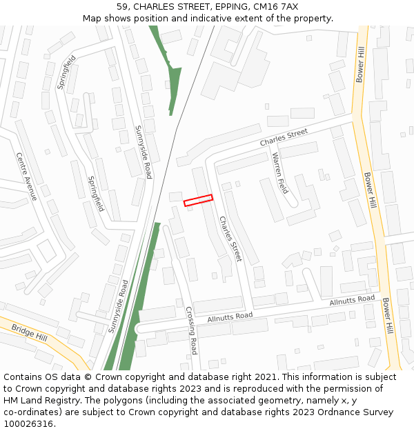 59, CHARLES STREET, EPPING, CM16 7AX: Location map and indicative extent of plot