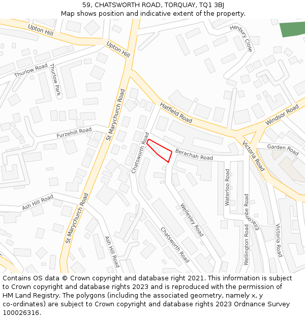 59, CHATSWORTH ROAD, TORQUAY, TQ1 3BJ: Location map and indicative extent of plot