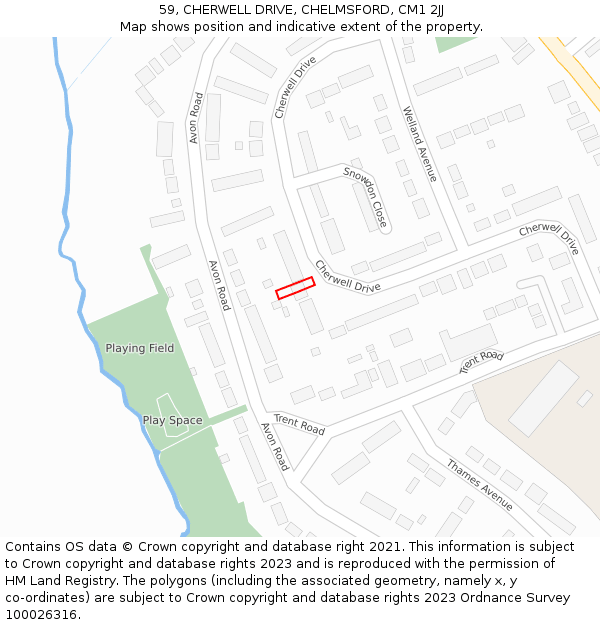 59, CHERWELL DRIVE, CHELMSFORD, CM1 2JJ: Location map and indicative extent of plot