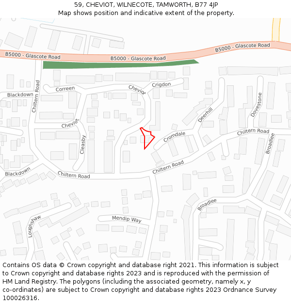 59, CHEVIOT, WILNECOTE, TAMWORTH, B77 4JP: Location map and indicative extent of plot