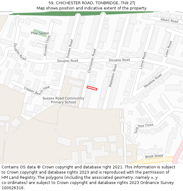 59, CHICHESTER ROAD, TONBRIDGE, TN9 2TJ: Location map and indicative extent of plot